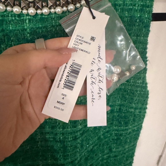 NWT Alice + Olivia Clyde Embellished Shift Dress Emerald Tweed Size: 4 - Picture 8 of 10